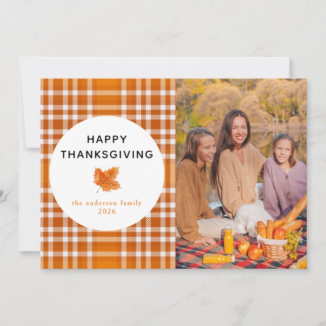 Tarjeta Festiva Tartan Plaid | Feliz Día de Acción de Gracias, Oto (Anverso)