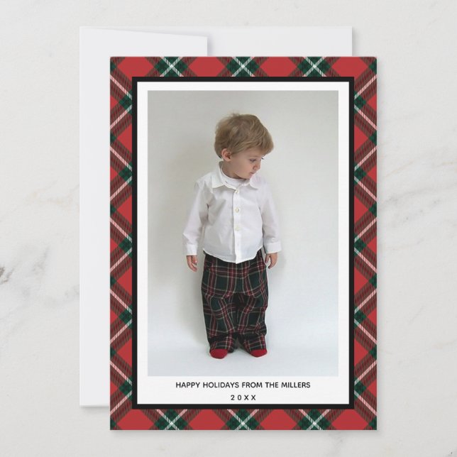 Tarjeta Festiva Tartan Plaid Happy Holidays Card para Navidades (Anverso)