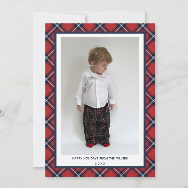 Tarjeta Festiva Tartan Plaid Happy Holidays Card para Navidades (Anverso)