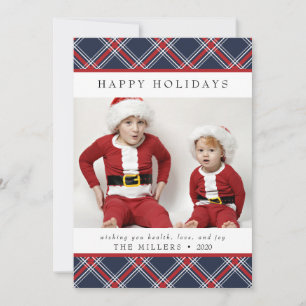 Tarjeta Festiva Tartan Plaid Happy Holidays Card para Navidades