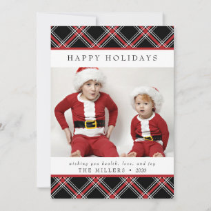Tarjeta Festiva Tartan Plaid Happy Holidays Card para Navidades