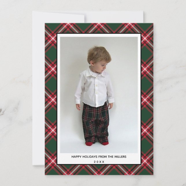 Tarjeta Festiva Tartan Plaid Happy Holidays Card para Navidades (Anverso)