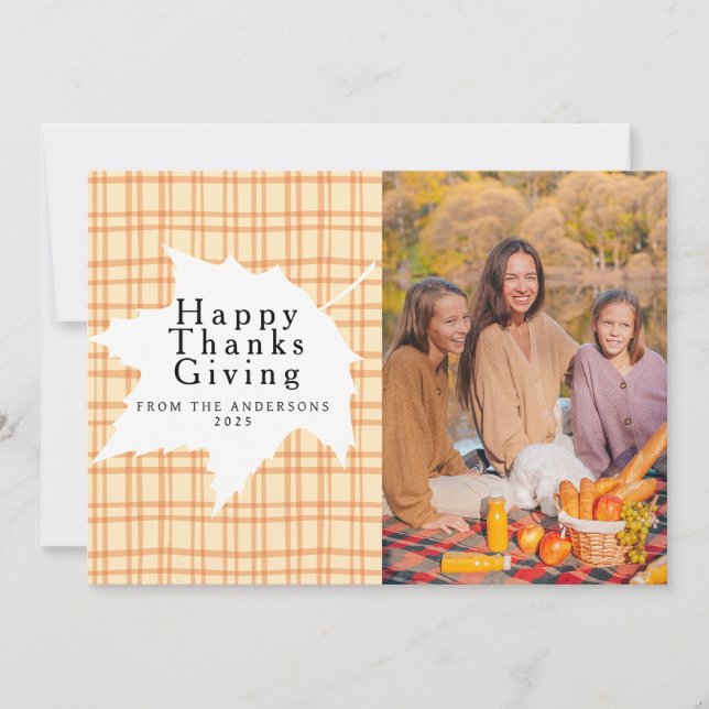 Tarjeta Festiva Tartan Plaid | Happy Thanksgiving Autumn Photo (Anverso)