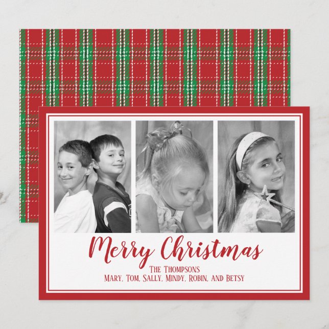 Tarjeta Festiva Tartan Plaid Multi Photo Card (Anverso / Reverso)