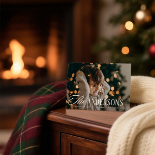 Tarjeta Festiva Tartan Plaid Personalizado con Foto y Nombre de Fa
