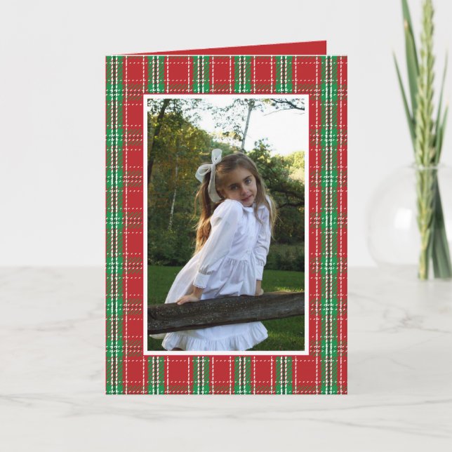 Tarjeta Festiva Tartan Plaid Red Christmas Photo Card 1 Photo (Anverso)