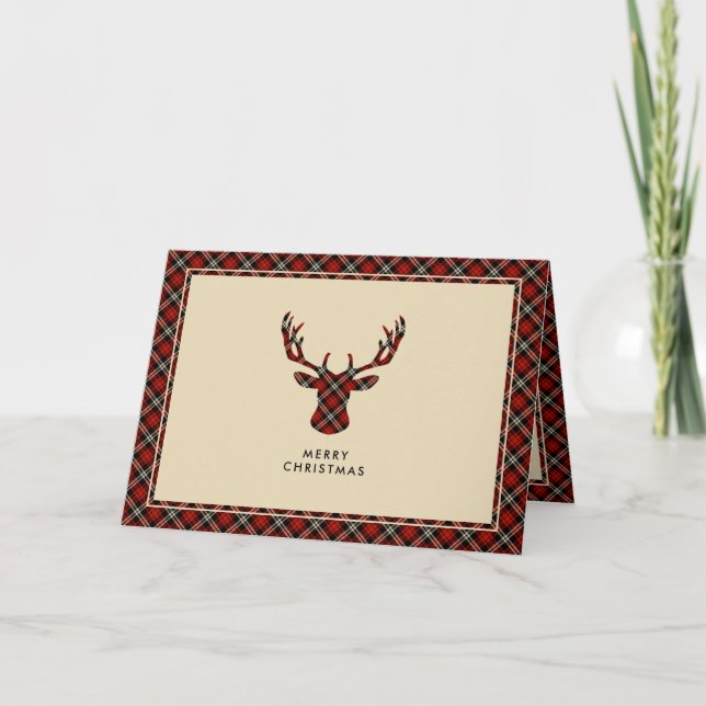 Tarjeta Festiva Tartán Stag Festividad Red & Black Plaid (Anverso)