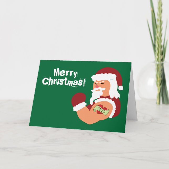 Tarjeta Festiva Tattooed Santa (Anverso)