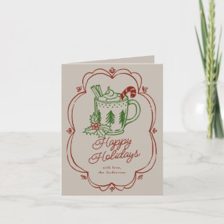 Tarjeta Festiva Taza con tema navideño en colores cálidos