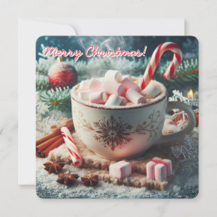 Tarjeta Festiva taza de café caliente con malvaviscos- caña de car