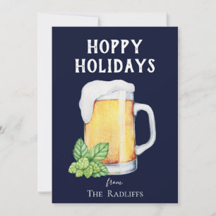 Tarjeta Festiva Taza De Cerveza Feliz Vacaciones Plano Azul Tarjet