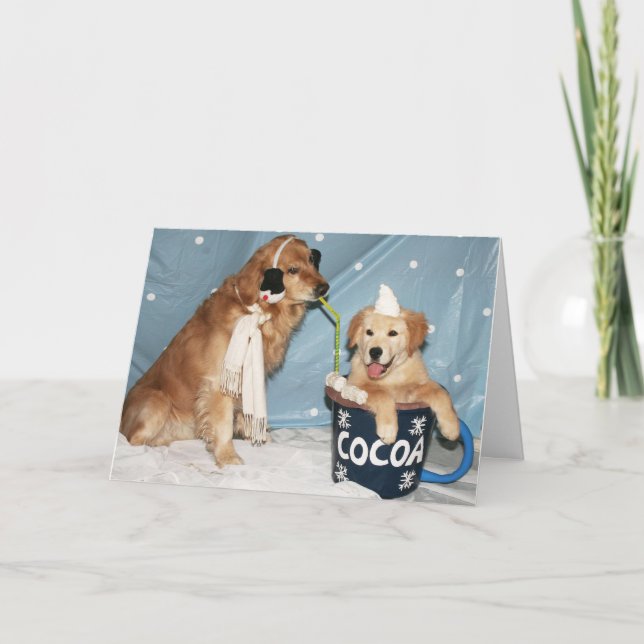 Tarjeta Festiva Taza de oro deliciosa de cacao caliente por (Anverso)