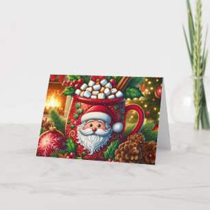 Tarjeta Festiva Taza de Santa de chocolate caliente rojo lindo