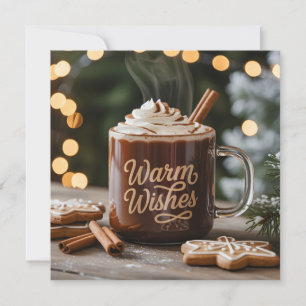 Tarjeta Festiva Taza de vacaciones con deseos cálidos: Chocolate c