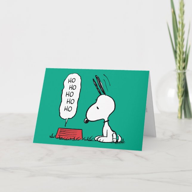 Tarjeta Festiva Tazón de comida de Snoopy Ho Ho Ho (Anverso)