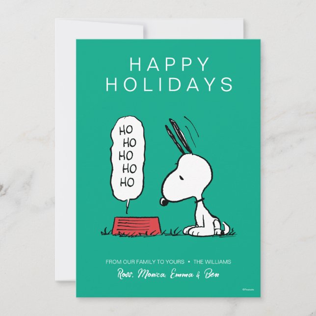 Tarjeta Festiva Tazón de comida Peanuts | Snoopy Ho Ho Ho (Anverso)
