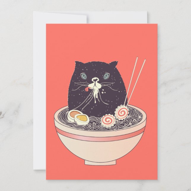 Tarjeta Festiva Tazón de ramen y gato negro (Anverso)