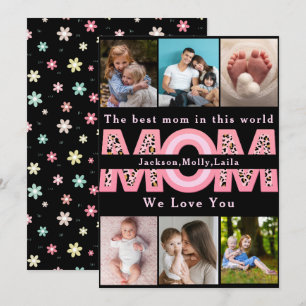 Tarjeta Festiva Te Amamos Mamá Collage de 6 Fotos Minimalista Rosa