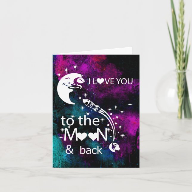 Tarjeta Festiva Te amo a la luna y a la carta trasera (Anverso)