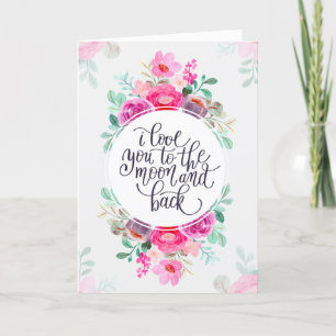 Tarjeta Festiva Te amo a la luna y a la floral dorada