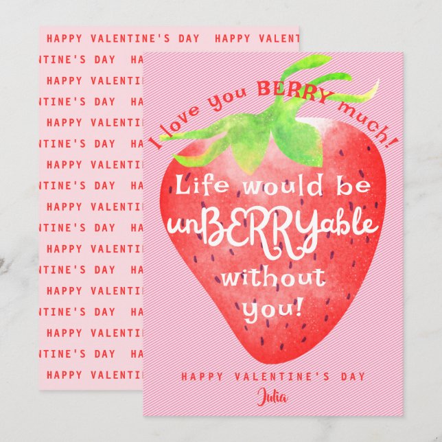 Tarjeta Festiva Te amo Berry Mucho Fresa Dulce Valentines (Anverso / Reverso)
