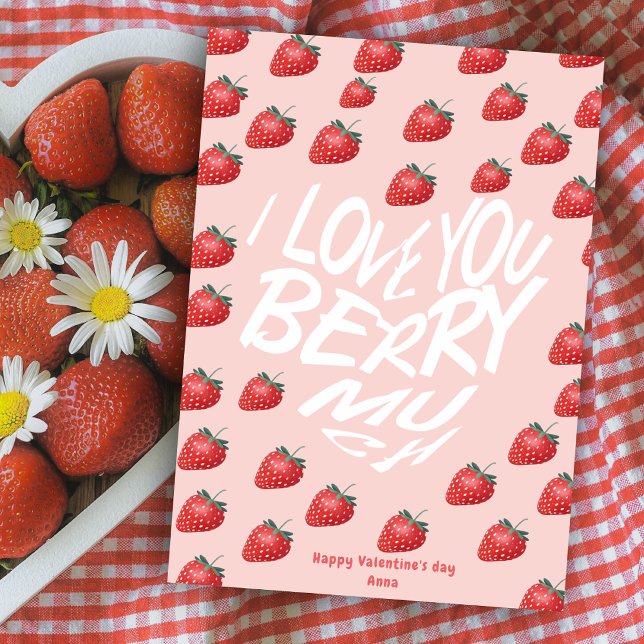 Tarjeta Festiva Te amo Berry mucho fresa roja San Valentín (Subido por el creador)