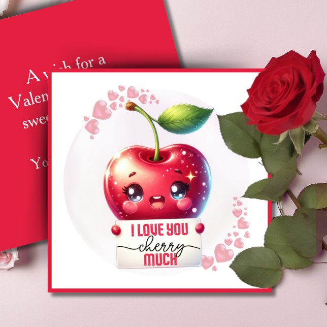 Tarjeta Festiva Te Amo Cherry Mucho El día de San Valentín Persona (I Love You Cherry Much Custom Valentine's Day Holiday Card. Add your name & a special message!)