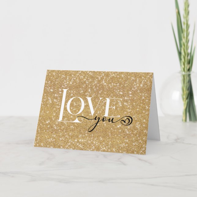 Tarjeta Festiva Te AMO, con Heart, Gold Valentines Holiday Card (Anverso)