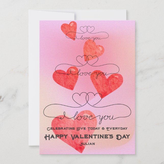 Tarjeta Festiva Te Amo Corazón Arcoíris Acuarela San Valentín (Anverso)