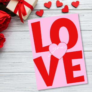 Tarjeta Festiva Te Amo Corazón Rosa Rojo Día de San Valentín