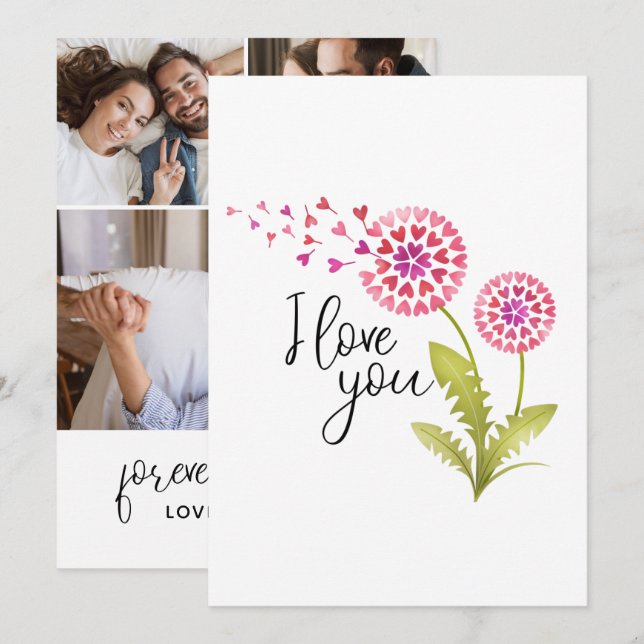 Tarjeta Festiva Te amo Día de San Valentín Floral (Anverso / Reverso)