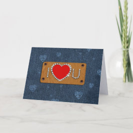 Tarjeta Festiva Te Amo. El día de San Valentín de patrón de denim