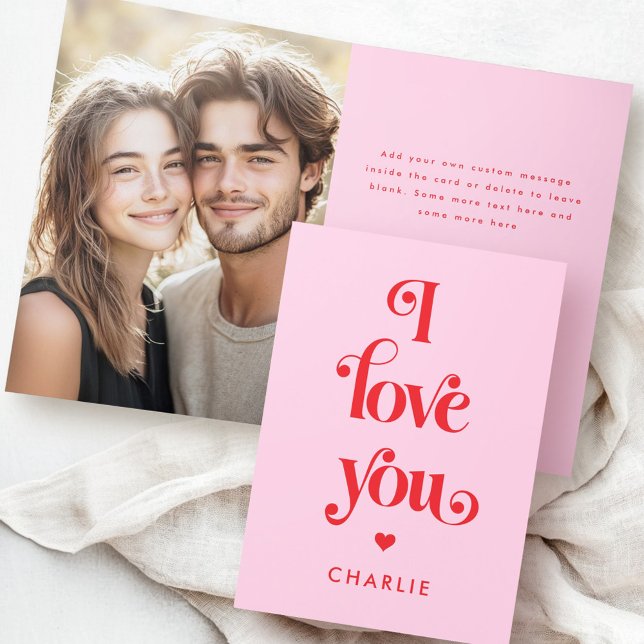 Tarjeta Festiva Te amo elegante rojo rosa día de San Valentín (I love you elegant retro red pink Valentine's day Holiday Card)