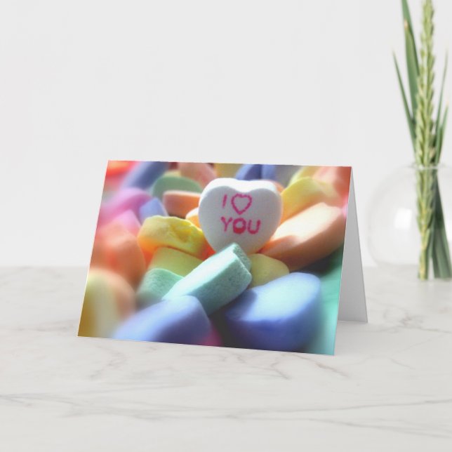 Tarjeta Festiva Te amo, en caramelo del corazón (Anverso)