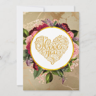 Tarjeta Festiva Te Amo Fancy Golden Ornate Heart