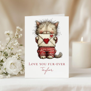 Tarjeta Festiva Te Amo Fur-Ever Cute Kitten San Valentín Plegado