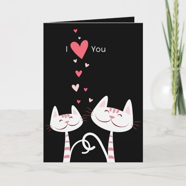 Tarjeta Festiva Te amo gatos (negro) San Valentín (Anverso)