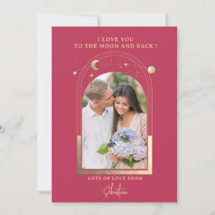 Tarjeta Festiva Te Amo Hasta La Luna Foto Celeste Magenta Oro