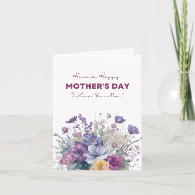 Tarjeta Festiva Te Amo Mamá Acuarela Personalizada Flores Silvestr (Anverso)