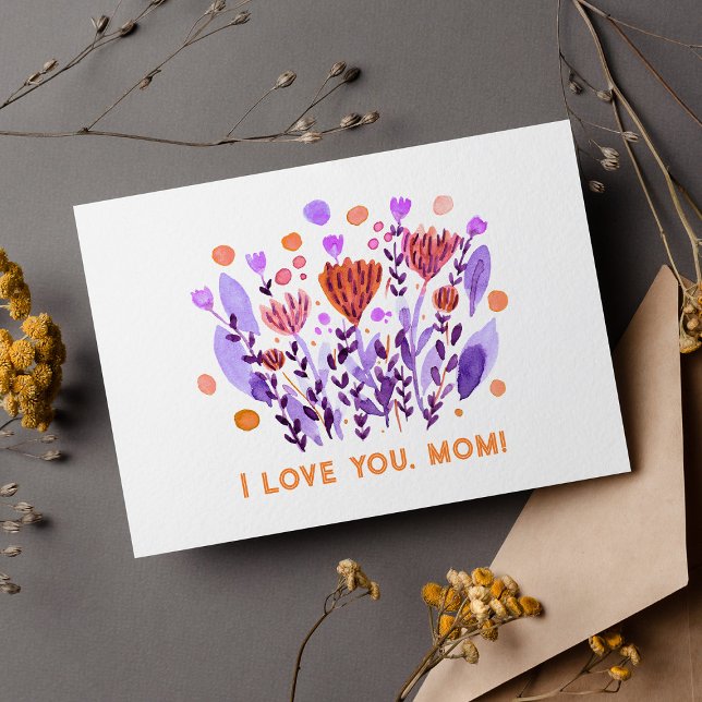 Tarjeta Festiva Te amo, mamá Cute retro doodle flores (Subido por el creador)