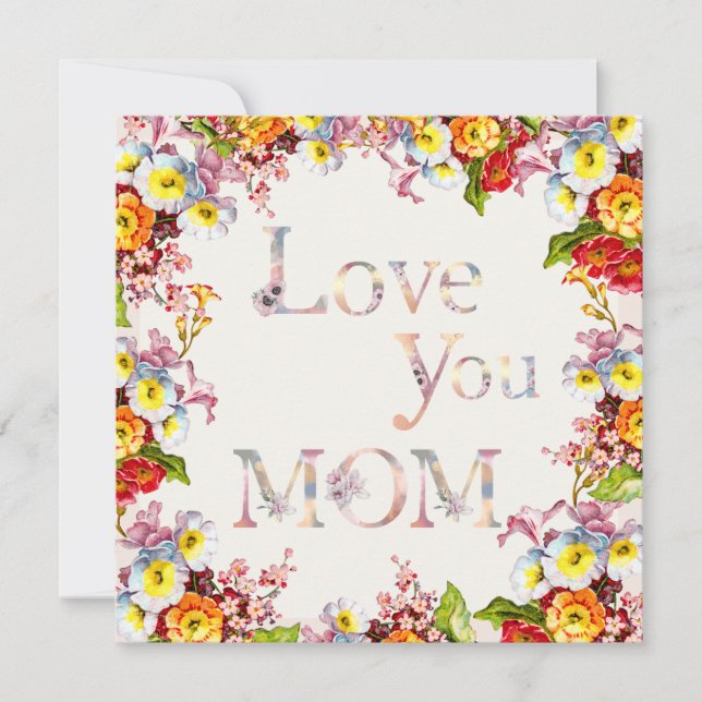 Tarjeta Festiva Te Amo Mamá Floral Elegante Tato Y Alegre Boho (Anverso)