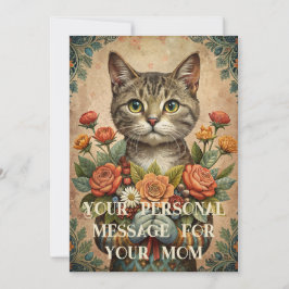 Tarjeta Festiva Te amo mamá - gato del día de la madre con flores