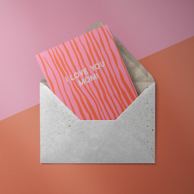 Tarjeta Festiva Te amo mamá líneas onduladas retro naranja rosa pa (Subido por el creador)