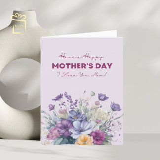 Tarjeta Festiva Te Amo Mamá Personalizado Watercolor Flores Silves