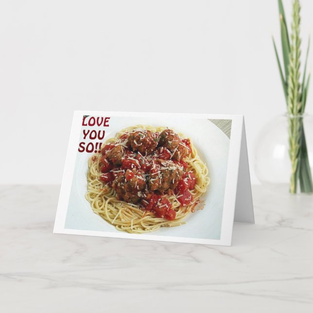 TARJETA FESTIVA TE AMO MÁS QUE PASTA=HUMOR ITALIANO DE AMOR (Anverso)