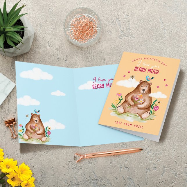 Tarjeta Festiva Te amo mucho, feliz día de la madre. (I Love You Beary Much Happy Mother's Day Cute Bear Holiday Card)