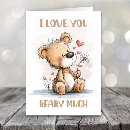 Tarjeta Festiva Te Amo Mucho Oso de Peluche Día de San Valentín