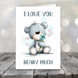 Tarjeta Festiva Te Amo Mucho Oso de Peluche Día de San Valentín