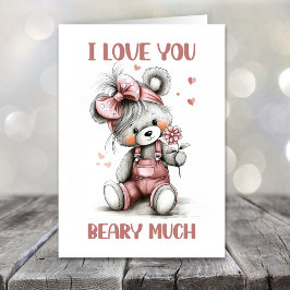 Tarjeta Festiva Te Amo Mucho Oso Día de San Valentín