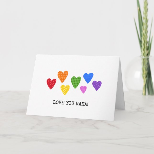 Tarjeta Festiva Te amo Nana Rainbow Hearts Happy Valentines Day (Anverso)